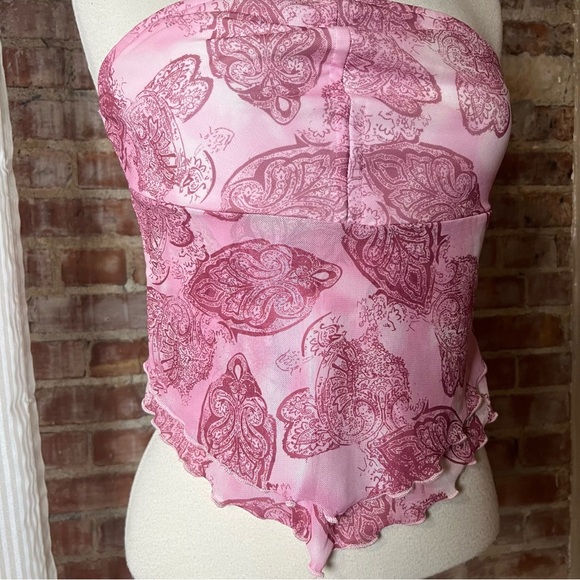 Y2K Romwe Pink Paisley Strapless Cropped Top -Size M -TP26 - Picture 4 of 8